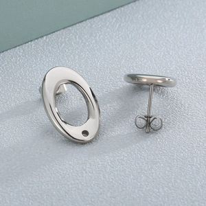 Boucles D'oreilles Clous En Acier Inoxydable Ovales Creuses Accessoires DIY Ton Argent Bijoux Simples