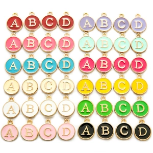 Round Alloy Alphabet Charms Enamel Drip Oil English Letters For DIY Jewelry Making Accessories