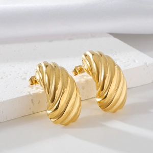 Elegant gold plated stainless steel croissant earrings with spiral textured design