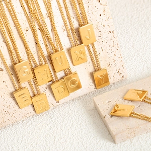 Gold rectangular letter pendant necklace crafted in durable stainless steel for women