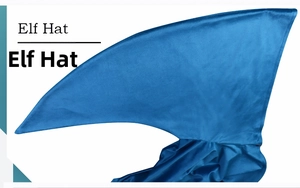 Detail of blue pointed elf hat in shiny fabric for medieval cosplay and festive events