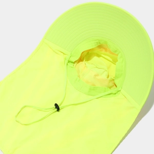 Neon yellow high-visibility outdoor sun hat with neck flap and adjustable chin strap