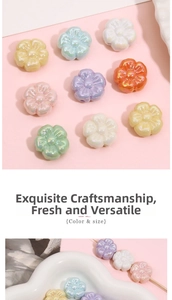 Close-up of 19mm acrylic flower beads with pearlescent finish for DIY jewelry