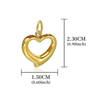 Polished gold stainless steel heart charm showing 2.30cm height and 1.50cm width details