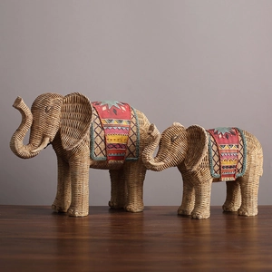 Éléphant Cheval Figurine Faux Rotin Résine Ornement Style Ethnique Rétro Décoration Maison Table Statue Animal