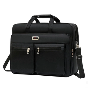 Waterproof 20 inch black oxford business briefcase with adjustable strap and dual front pockets