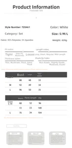 Detailed size chart and fabric specifications for the sleeveless vest and shorts suit set