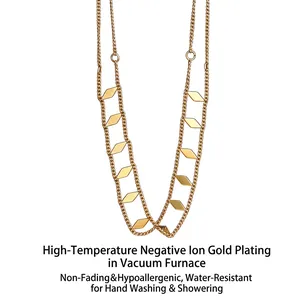 Double Layer Necklace For Women Stainless Steel 18K Gold Plated Rhombus Sequin Geometric Choker Vintage Waterproof
