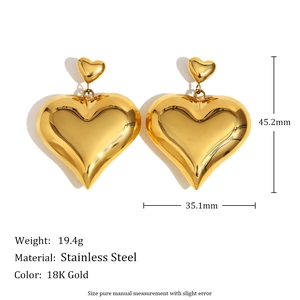 18K gold plated stainless steel hollow double heart earrings with size measurements