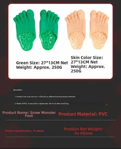 Detail showing PVC material and size specifications for the Yeti cosplay monster feet