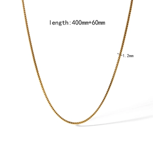 Detailed 18K gold plated box chain showing 1.2mm width and 400mm plus 60mm length