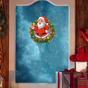 Christmas Santa Claus wreath wall sticker decoration on blue frosted window backdrop