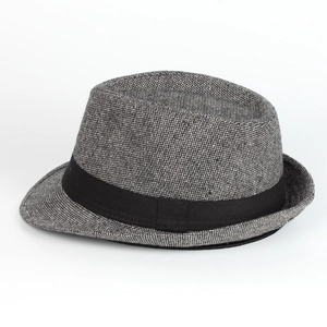 Classic black and white woven fedora hat with a wide black grosgrain ribbon band