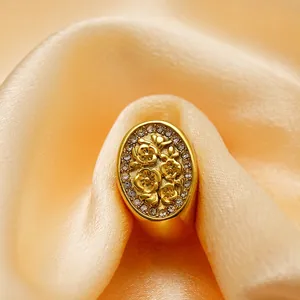 Vintage oval floral signet ring in gold finish with sparkling zircon stones
