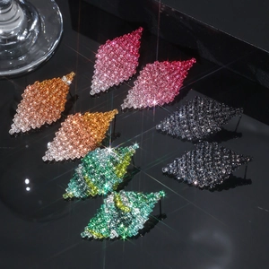 Luxe green and multi-color geometric diamond earrings with sparkling crystal pavé