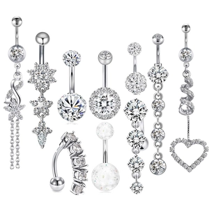 Stainless Steel Belly Button Rings With Zircon For Body Piercing Fashion Jewelry For Women Heart Star Leaf Tassel Designs