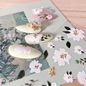 3D Embossed Nail Stickers Self Adhesive Relief Flower Butterfly Decals Thin Tough Manicure Decoration