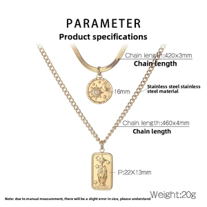 Detailed size specifications for double layered celestial star and moon pendant necklaces