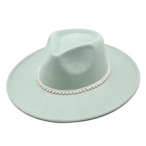 Mint green wool felt jazz hat with pearl trim decoration for elegant women style