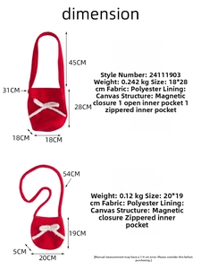 Detailed dimension chart for vintage plush bucket bags with size and weight specifications
