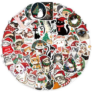 50 adesivi natalizi gatto cartoon impermeabili per decorare laptop e chitarre