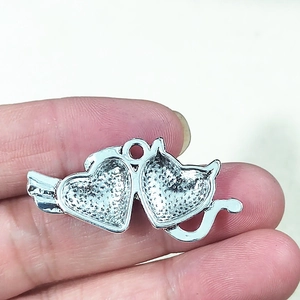 Silver winged demon heart pendant with textured finish for punk DIY jewelry crafting