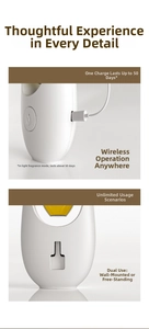 Detail of white automatic aroma diffuser showing USB charging port and wall-mount hook