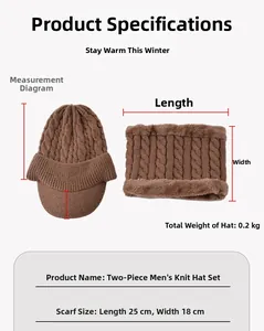 Détail d'un ensemble bonnet en tricot et écharpe marron avec doublure en polaire épaisse
