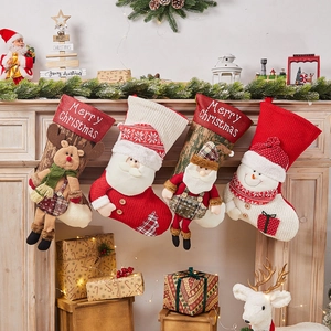 Christmas Stocking Xmas Gift Candy Bag Knitted Cloth Felt Stereo Santa Snowman Reindeer Doll Hanging Fireplace Decor