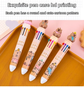 Close-up of cute capybara 10-color ballpoint pens with 3D silicone capybara toppers