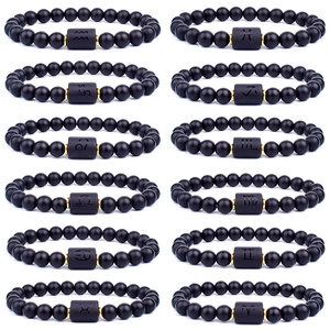 Zodiac Constellation Matte Black Beaded Bracelets Elastic Couple Wristband Classic Minimalist Jewelry Accessory