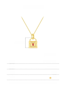 Détail du pendentif sac à main en argent S925 doré avec pierre rouge et dimensions