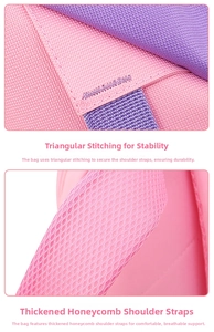Detail of reinforced triangular stitching and breathable honeycomb mesh shoulder straps