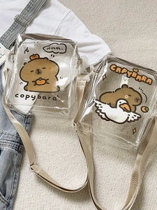 Cute transparent Capybara square crossbody bag with adjustable strap and cartoon prints