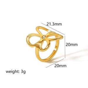 Gold hollow floral butterfly ring with cubic zirconia in adjustable stainless steel