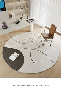 Detail of Belgian fleece round rug showing minimalist black lines and anti-slip texture
