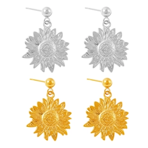 Elegant gold and silver sunflower drop earrings in high-quality polished titanium steel