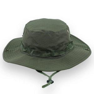 Olive green boonie hat for hiking with wide brim and ripstop fabric for sun protection