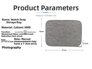 Gray waterproof 300D cationic watch strap organizer bag with 21x16x2.5cm dimensions