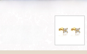 Detail of S925 sterling silver petal stud earrings with cubic zirconia in 18k gold plating