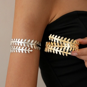 Adjustable leaf pattern arm cuff bracelets in gold and silver finish for women