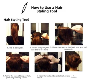 Detailed 6-step tutorial for using a black hair bun maker styling tool for girls