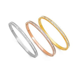 Titanium steel bangles in gold, silver and rose gold with rows of sparkling crystals