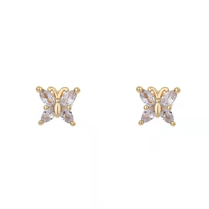 Elegant gold butterfly earrings with marquise rhinestones and s925 silver needles