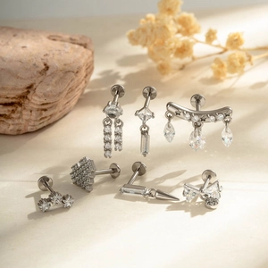Classic stainless steel labret studs with zircon pendants and bow designs for piercings