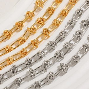 Hip hop style punk knot chain necklace and bracelet set in gold and silver finish