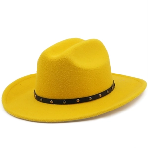 Vintage Western Cowboy Hat Wool Felt Wide Brim Fedora With Studded Leather Band For Men Women Jazz Style Classic