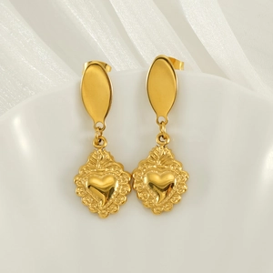 Boucles D'oreilles Pendantes Coeur Plaqué Or 18K Acier Inoxydable Rétro Baroque Pour Femmes