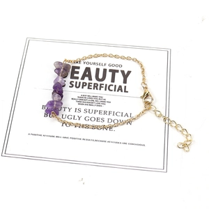 Natural irregular purple amethyst crystal fragments gold chain bracelet with lobster clasp