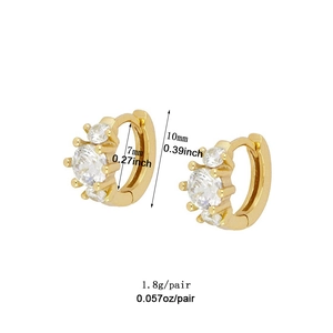 Technical view showing 10mm outer and 7mm inner diameter of gold zircon hoop earrings